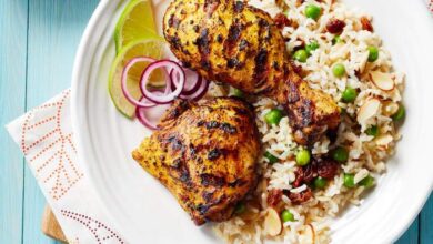 Grilled chicken veggies over rice