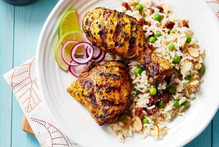 Grilled chicken veggies over rice