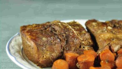 Slow cooker pork loin roast with brown sugar and sweet potatoes