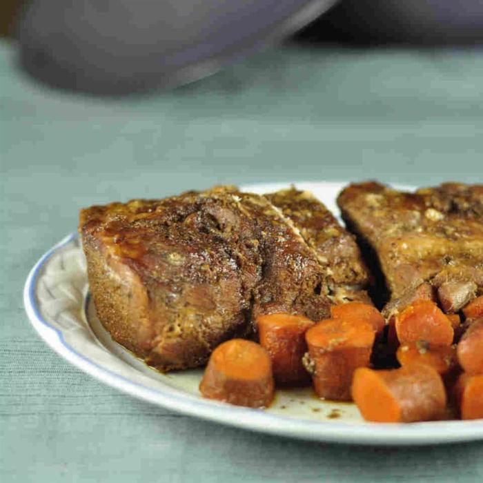 Slow cooker pork loin roast with brown sugar and sweet potatoes