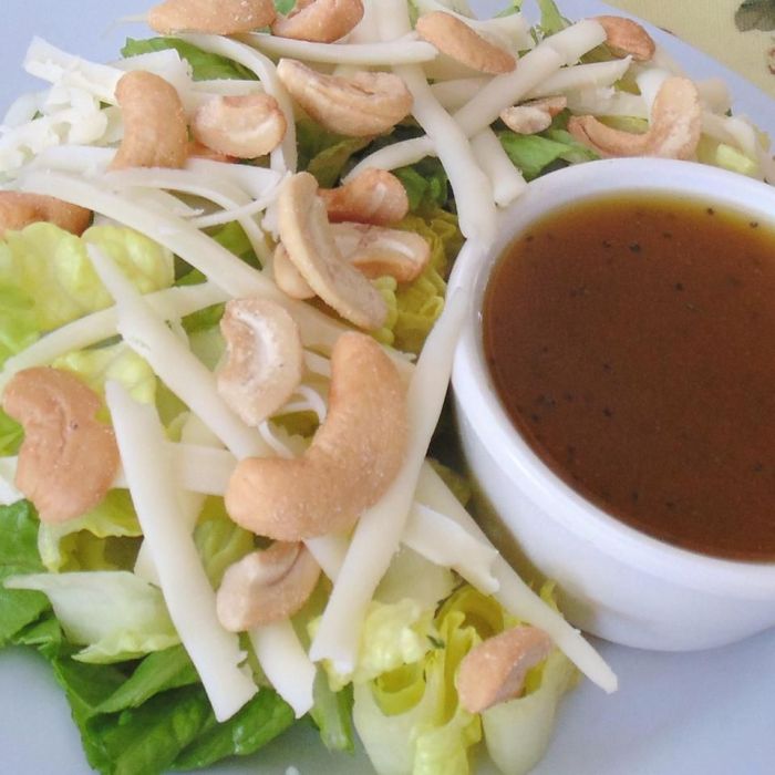 Cashew and swiss cheese salad with poppy seed dressing