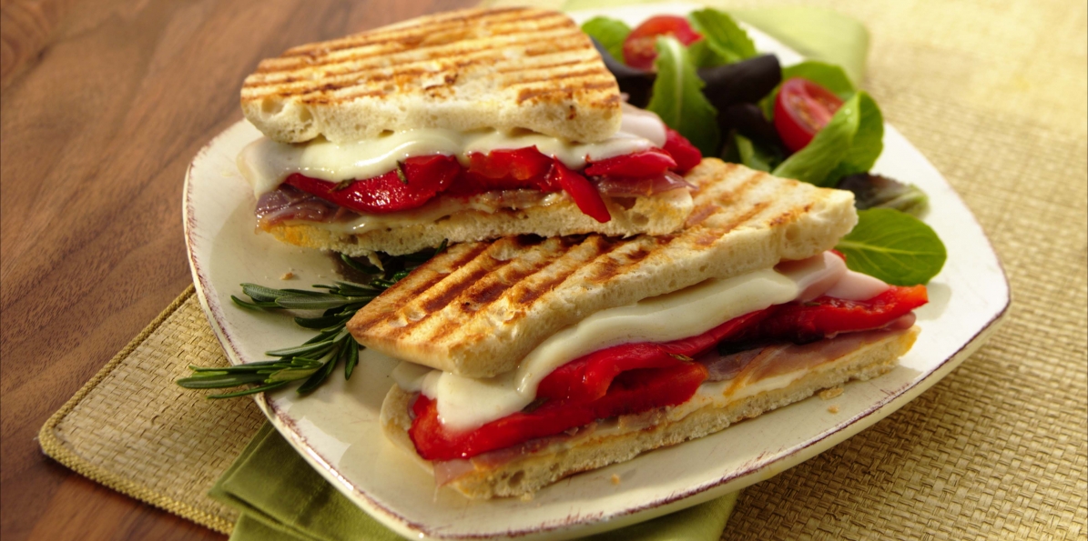 Prosciutto and provolone panini sandwiches