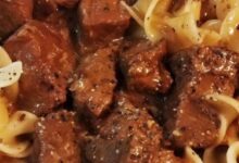 Creamy beef tips with egg noodles