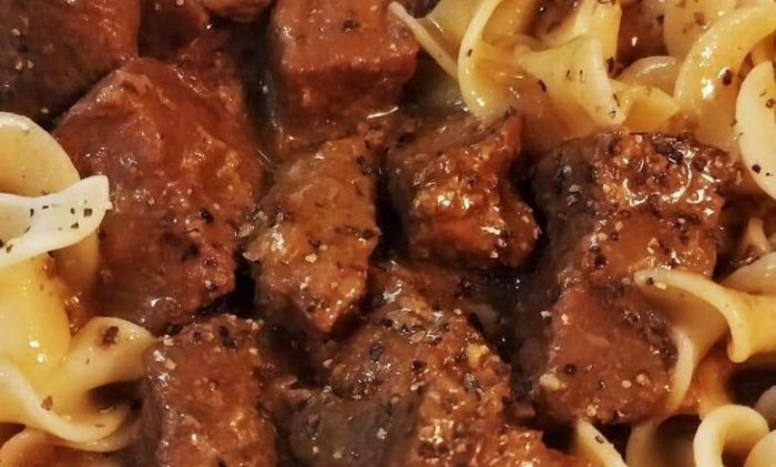 Creamy beef tips with egg noodles