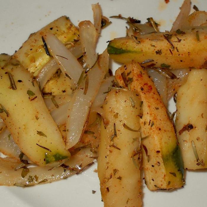 Roasted cucumbers and onions with fresh herbs