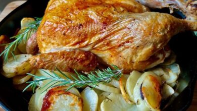 Cast iron roast chicken and potatoes