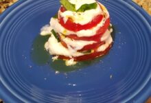 Stacked tomato and burrata salad