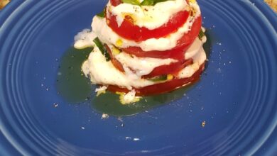 Stacked tomato and burrata salad