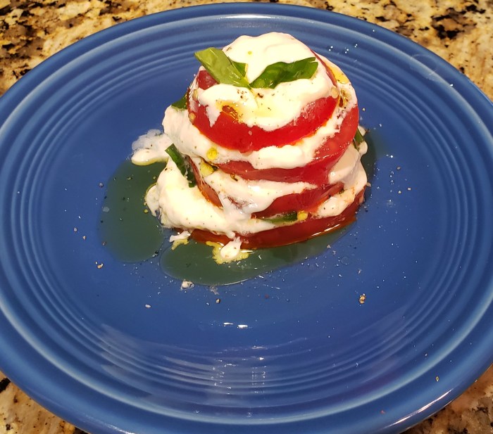 Stacked tomato and burrata salad