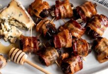 Bacon wrapped dates stuffed with blue cheese