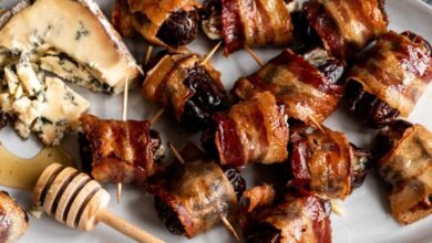 Bacon wrapped dates stuffed with blue cheese