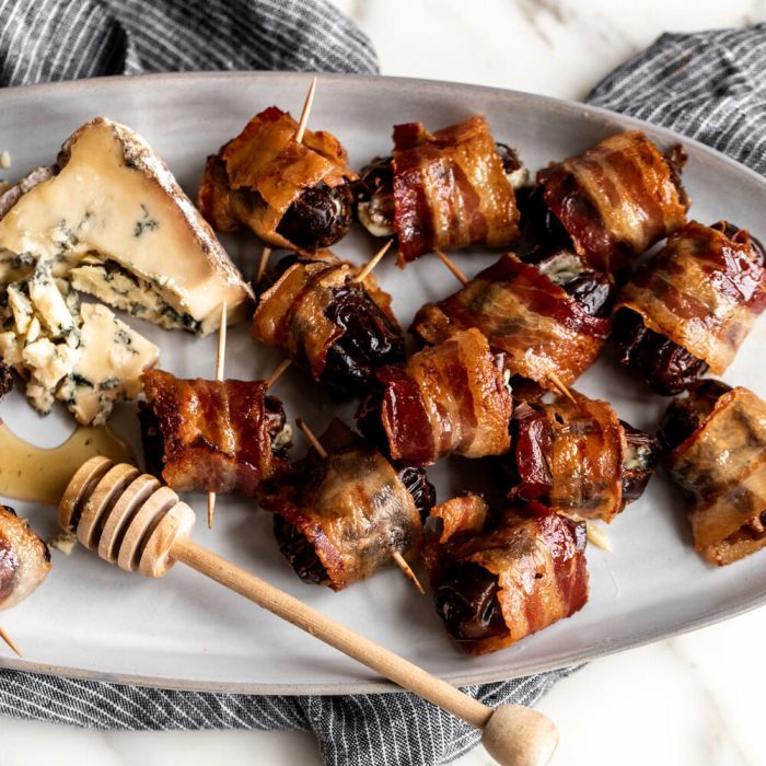 Bacon wrapped dates stuffed with blue cheese