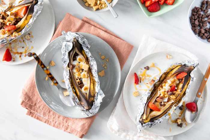 Air fryer smores banana boats