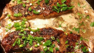 Brandy flamed peppercorn steak