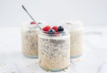 Vegan overnight oats with chia seeds and fruit