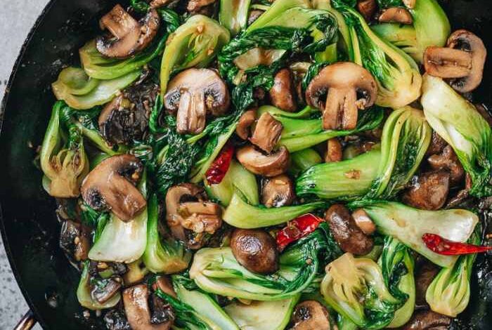 Chinese style baby bok choy with mushroom sauce