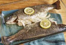 Baked fresh rainbow trout
