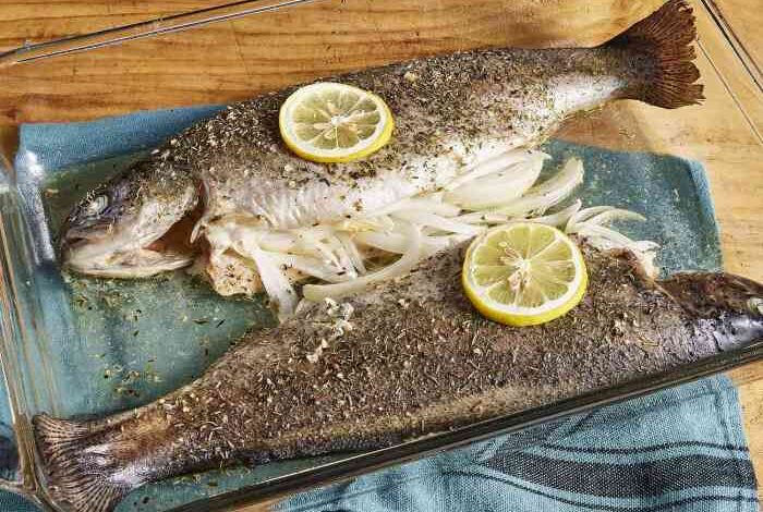 Baked fresh rainbow trout