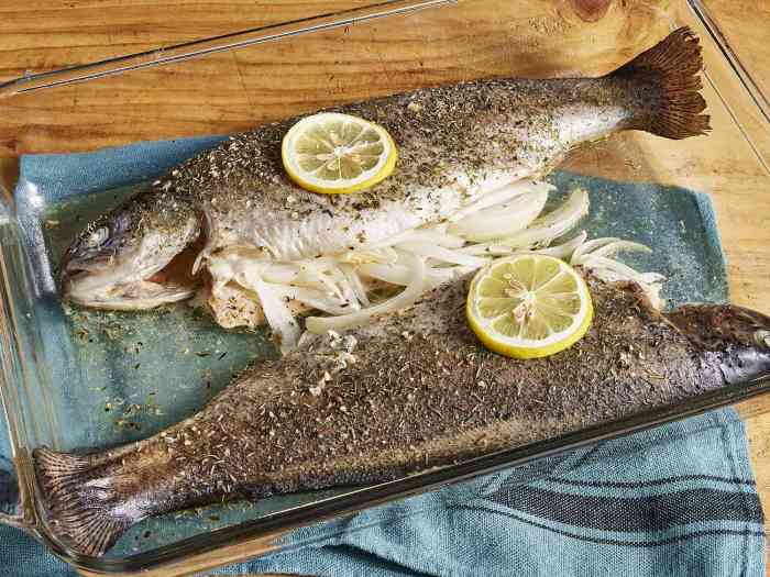 Baked fresh rainbow trout