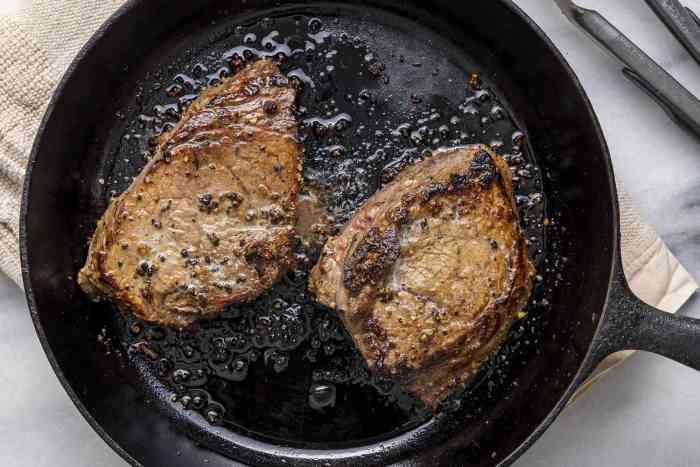 Cast iron pan seared steak oven finished