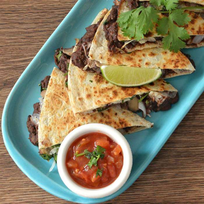 Mushroom and black bean quesadillas