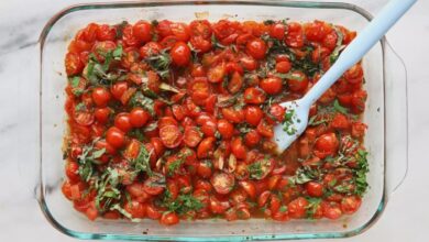 Roasted cherry tomatoes with angel hair