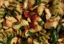 Spinach and sun dried tomato pasta