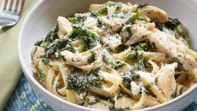 Chicken and asparagus fettuccine