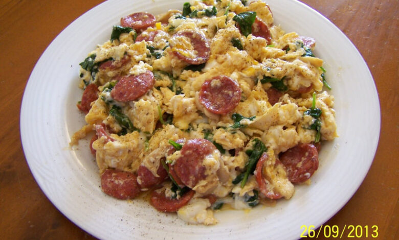 Spanish chorizo and tomato scrambled eggs