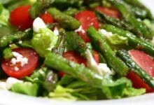 Roasted asparagus salad with feta cheese