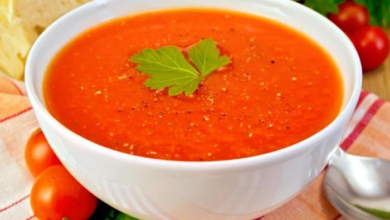 Tomato cold soup with parmesan cheese ice cream