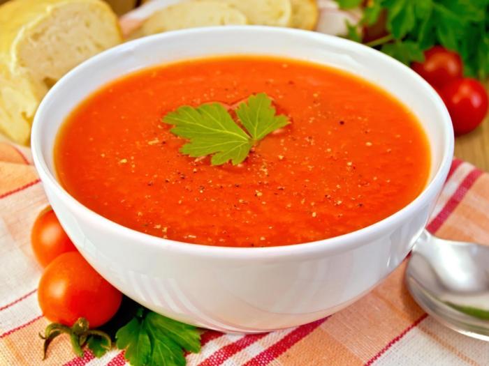 Tomato cold soup with parmesan cheese ice cream