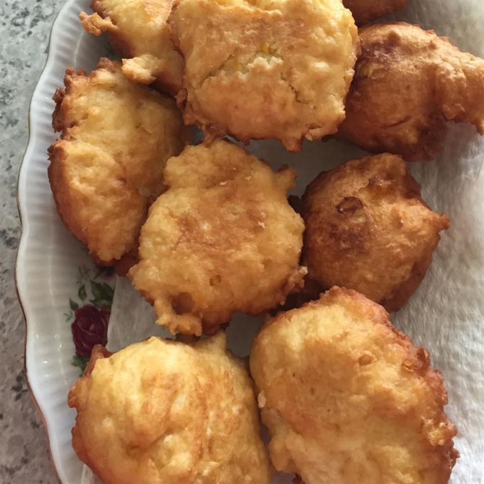 Corn fritters with maple syrup