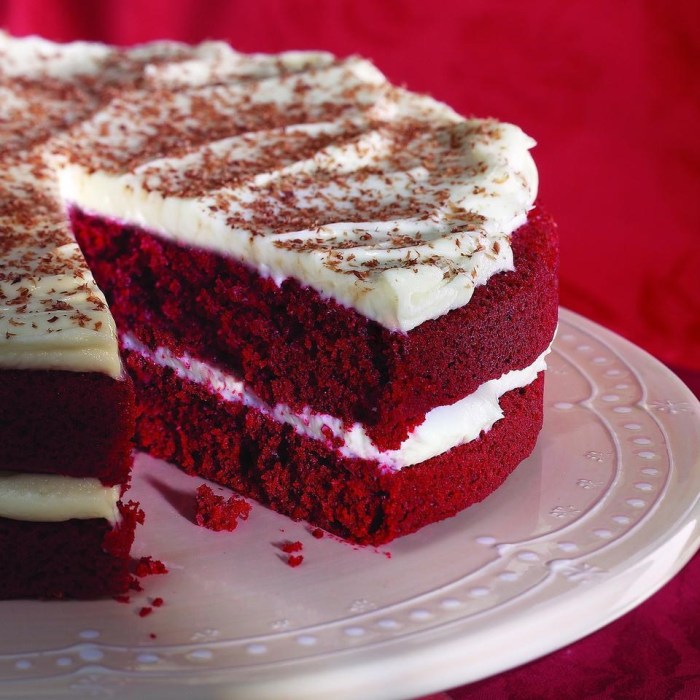 Homemade red velvet cake with cream cheese frosting