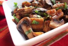 Stir fried mushrooms with baby corn