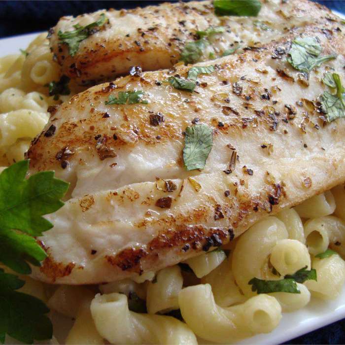 Pan seared lemon tilapia with parmesan pasta