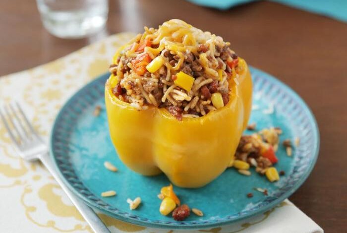 Spanish rice stuffed bell peppers