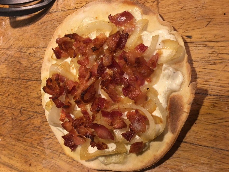 Onion alsatian bacon tarte flambee tart flambée recipe