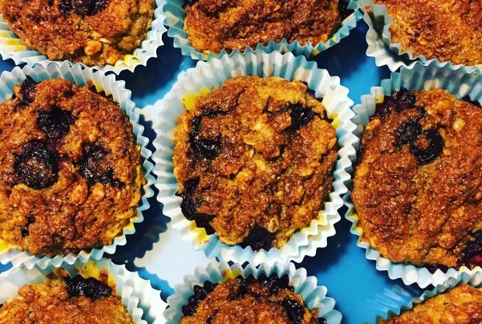 Blueberry oatmeal chia seed muffins