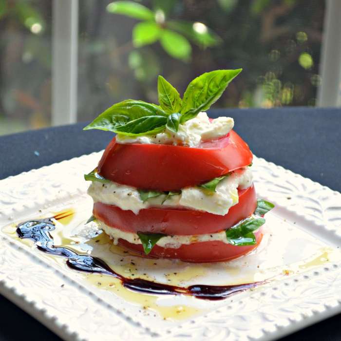 Stacked tomato and burrata salad