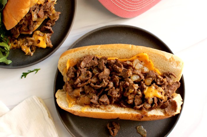 Philly cheesesteak sandwich with garlic mayo