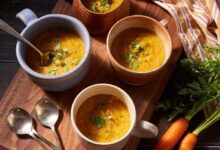 Fragrant red lentil and rainbow chard soup