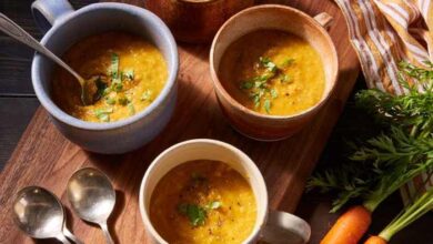 Fragrant red lentil and rainbow chard soup