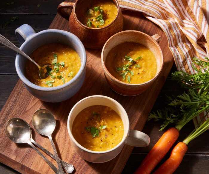 Fragrant red lentil and rainbow chard soup