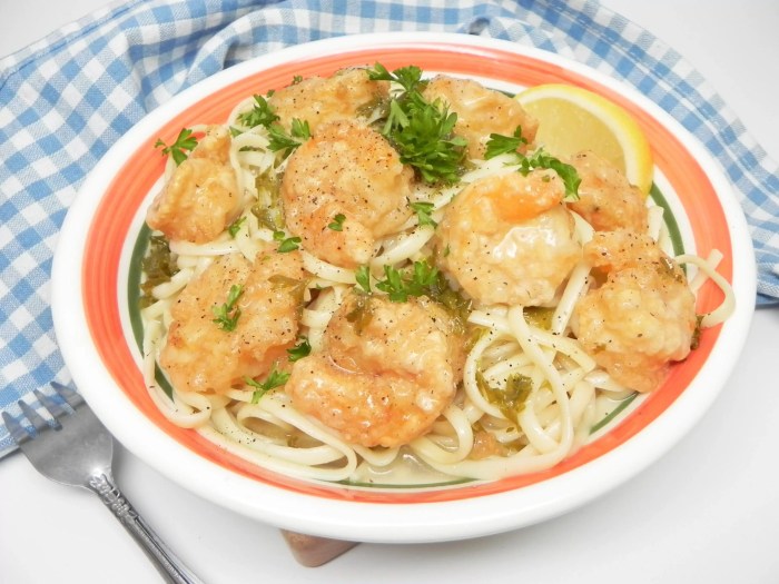 Shrimp francese over linguine