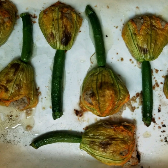 Oven roasted stuffed squash blossoms