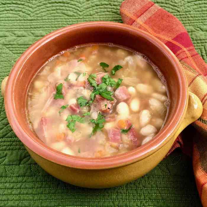 Bean ham soup bone white ingredients impart caramelize flavor secret deep