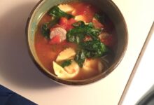 Smoked sausage and tortellini soup