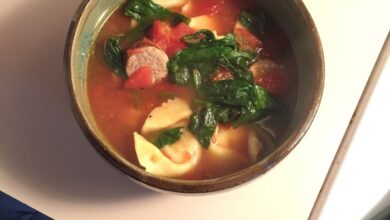 Smoked sausage and tortellini soup