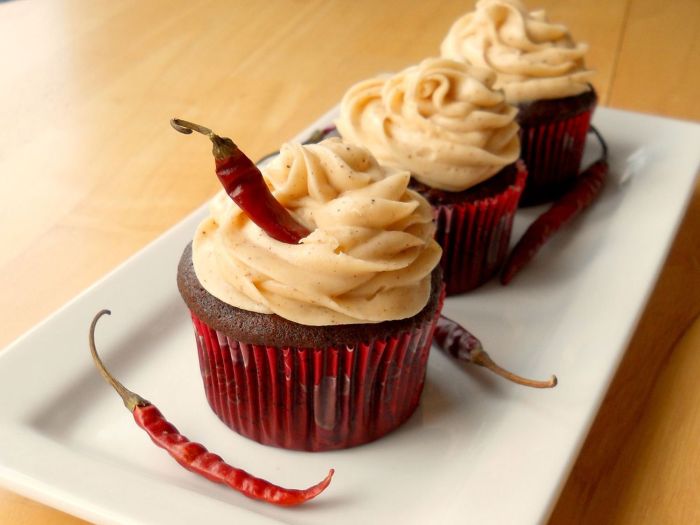 Cinco de chili chocolate cupcakes with chili cream cheese frosting